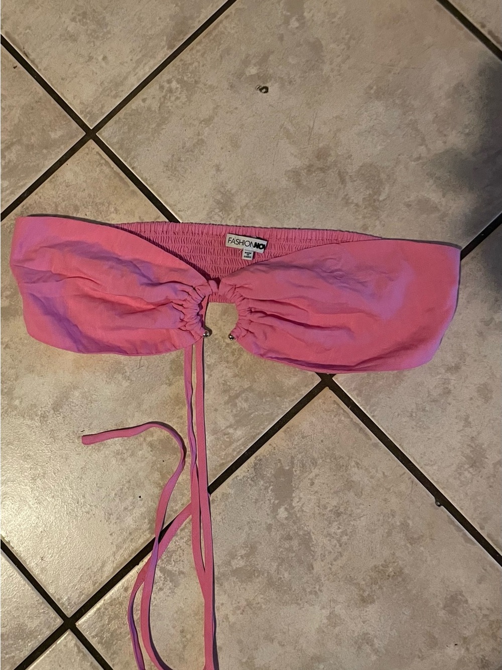 Fashion Nova Pink Tie-Front Bandeau Crop Top